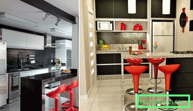 Červená a čierna v interiéri kuchyne
